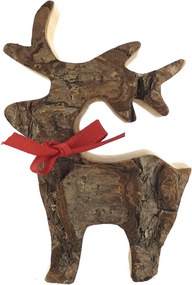 AMADEA Drevený jeleň s kôrou, masívne drevo, výška 11 cm