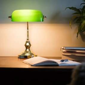 Klasická stolná lampa/lampa notára mosadz s zeleným sklom - Banker