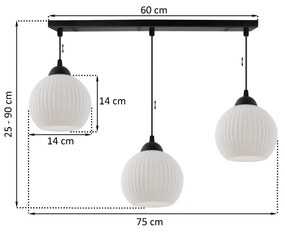 Závesné svietidlo Riffle Round, 3x biele sklenené tienidlo, b