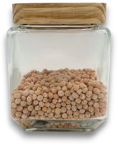 5Five® Sklenená bytelná dóza hranatá s dreveným vekom, 1,25l KWADR