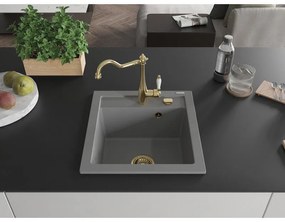 Mexen Vito, granitový drez 490x520x210 mm, 1-komorový a drezová batéria Carla, šedá, 6503-71-670700-50