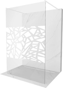 Mexen Kioto, priechodná sprchová zástena 100 x 200 cm, 8mm sklo číre/biely vzor, 2x biela stabilizačná rozpera, 800-100-002-20-85