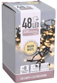 LED Vianočná vonkajšia reťaz teplá biela, 48x LED, 3,5 m, na batérie 3x AA, časovač