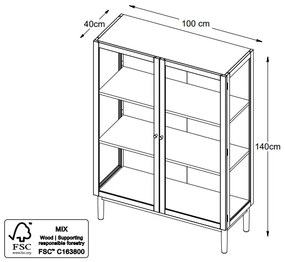 Dizajnová vitrína Dallan 140 cm prírodný dub