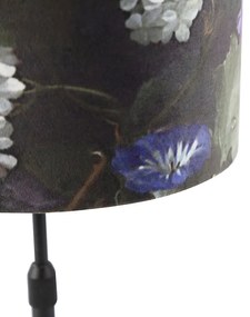 Stolná lampa čierna s tienidlom z velúru s kvetmi so zlatom 25 cm - Parte