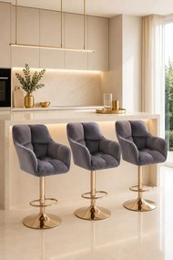 LuxuryForm DESIGN Barová stolička AMALFI VELUR na zlatom tanieri - tmavosivá