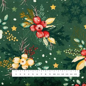 Biante Bavlnený behúň na stôl Sandra SA-713 Vianočné cezmíny na zelenom 20x120 cm