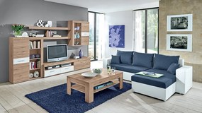 Rohová sedacia súprava Samba II, biela ekokoža/tmavo modrá látka