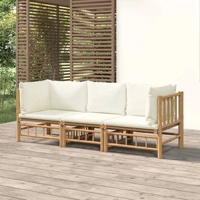 3-dielna záhradná sedacia súprava krémovobiele vankúše bambus 3155183