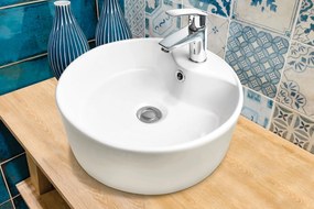 Invena Rondi, umývadlo na dosku 410x410x145, biela lesklá, INV-CE-20-001-W