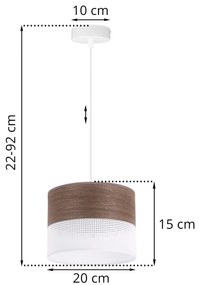 Závesné svietidlo Wood, 1x hnedá orechová dýha/biele PVC tienidlo, (fi 20cm)