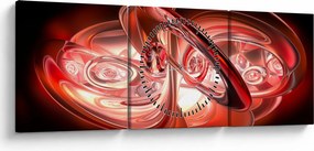 Obraz - červené tvary (s hodinami) (90x30 cm)