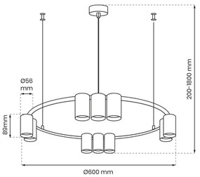 Luster na lanku GENESIS 10xGU10/8W/230V čierna