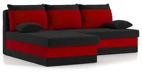 Rohová rozkladacia sedacia súprava DELI Čierna/červená Ľavá