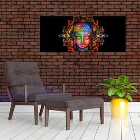 Obraz - Busta Budhu v neónových farbách (120x50 cm)