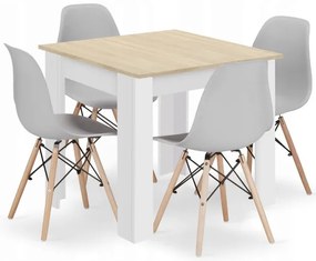 Jedálenský štvorcový stôl dub sonoma / biely so štyrmi stoličkami OSAKA sivé / hnedé