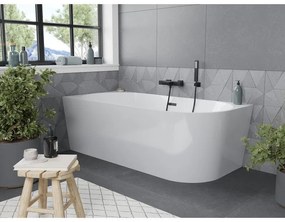 Mexen Mia, voľne stojaca rohová vaňa ľavá 140 x 75 cm, biela, čierny prepad, 52691407500L-70