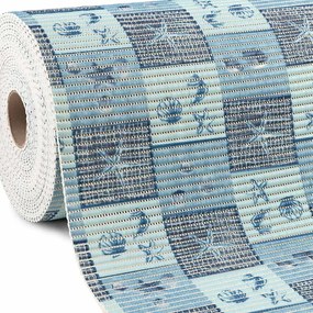 Kúpeľňová penová rohož / predložka PRO-101 Modré morské hviezdice a lastúry - metráž šírka 65 cm