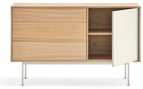 Krémovobiela komoda v dubovom dekore Teulat Yoko, šírka 128 cm