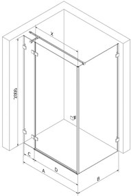 Mexen Lunar T, sklápací sprchový kút ľavý 115 x 90 cm, 8mm číre sklo, zlatý profil, 834T-115-090-50-00-L