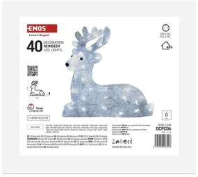 EMOS DCFC06 vianočná dekorácia - jelenček 40 LED V27cm 2,1W studená biela, IP44, časovač, adaptér