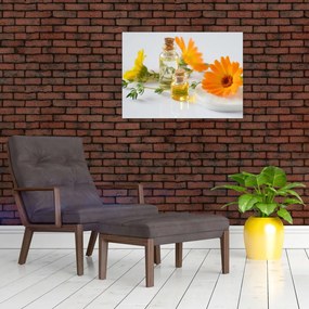 Sklenený obraz oranžových kvetín (70x50 cm)