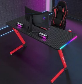 Čierno-červený herný stôl, PC stôl s LED osvetlením RGB Šírka: 140 cm