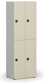 Drevená šatníková skrinka s úložnými boxmi, 4 boxy, RFID zámok, sivá/breza