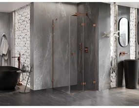 Mexen Lunar-F, 1-krídlový sprchový kút so skladacími dverami, pravý, 90 x 90 cm, 8mm číre sklo, ružové zlato profil, 836-090-090-60-00-P