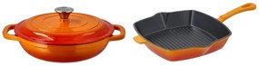 Silvercrest®  Liatinová servírovacia panvica, 2,4 l, oranžová + Liatinová grilovacia panvica, 24 cm, oranžová  (800011481)