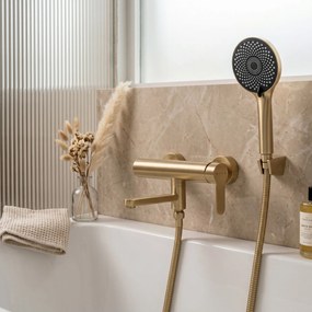 Rea Arcos, nástenná vaňová batéria s ručnou sprchovou súpravou, zlatá matná, REA-B6982