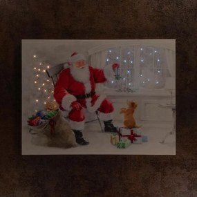 Nástenná maľba Santa Claus so psíkom, 40 LED, 30 x 40 cm