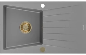 Mexen Cesar, granitový drez 775x470x190 mm, 1-komorový, šedá so zlatým sifónom, 6514771010-71-G