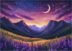 Sklenený obraz - Fialová krajina (70x50 cm)