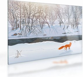 Sklenený obraz - Líška v zimnej krajine (70x50 cm)