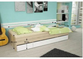 Jednolôžková posteľ 90 cm Matari (dub sonoma + biela). Vlastná spoľahlivá doprava až k Vám domov. 794648