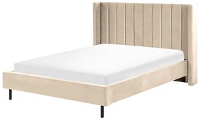 Zamatová posteľ 140 x 200 cm béžová VILLETTE Beliani