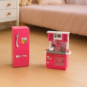 LEAN Toys Kuchynská súprava pre bábiky s chladničkou, rúrou a príslušenstvom, ružová