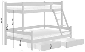 Detská poschodová posteľ Poli so zásuvkami 80x180 cm - biela