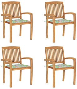 Stohovateľné záhradné stoličky s podložkami 4 ks tíkový masív 3073222
