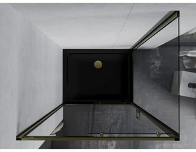 Mexen Apia, sprchový kút s posuvnými dverami 100 (dvere) x 80 (stena) cm, 6mm číre sklo, zlatý profil + čierna sprchová vanička SLIM, 840-100-080-50-00-4070G