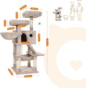 Mačací strom, škrabadlo s výhliadkami a jaskyňou, svetlohnedá farba