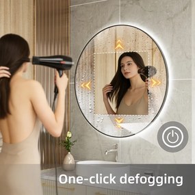 Erga Emma, okrúhle LED zrkadlo 90cm, čierny kovový rám, 2070 lm, 6500K, zadné osvetlenie, ERG-V01-201-9090-BK