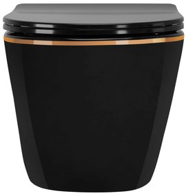 Rea Carlo Mini, rimless závesná misa 49x37 cm so sedátkom s pomalým zatváraním, čierna-zlatý okraj, REA-C8800