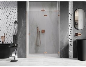 Mexen Lunar L, Otočné pravé sprchové dvere 135 cm, 8mm číre sklo, medený matný profil, 834L-135-000-65-00-P