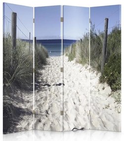 Ozdobný paraván Písečná tráva na mořské pláži - 145x170 cm, štvordielny, klasický paraván