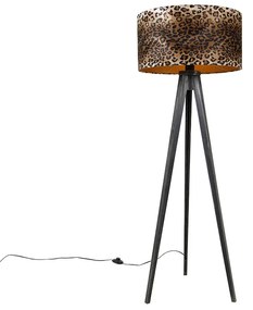 Stojaca lampa trojnožka čierna s leopardím tienidlom 50 cm - Tripod Classic