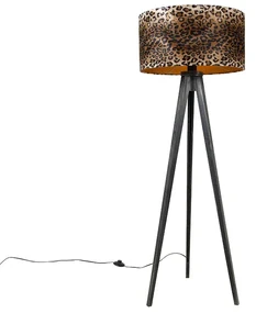 Stojaca lampa trojnožka čierna s leopardím tienidlom 50 cm - Tripod Classic