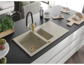Mexen Matias, 1,5-komorový granitový drez 900x505x200 mm a drezová batéria Duo, béžová, 6502-69-671701-57-G