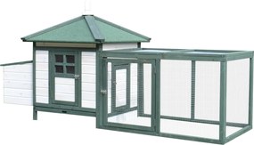 PawHut Drevená kurník s nástavcom a vyberateľnou táckou 196x76x97 cm Zelená a Biela | Aosom